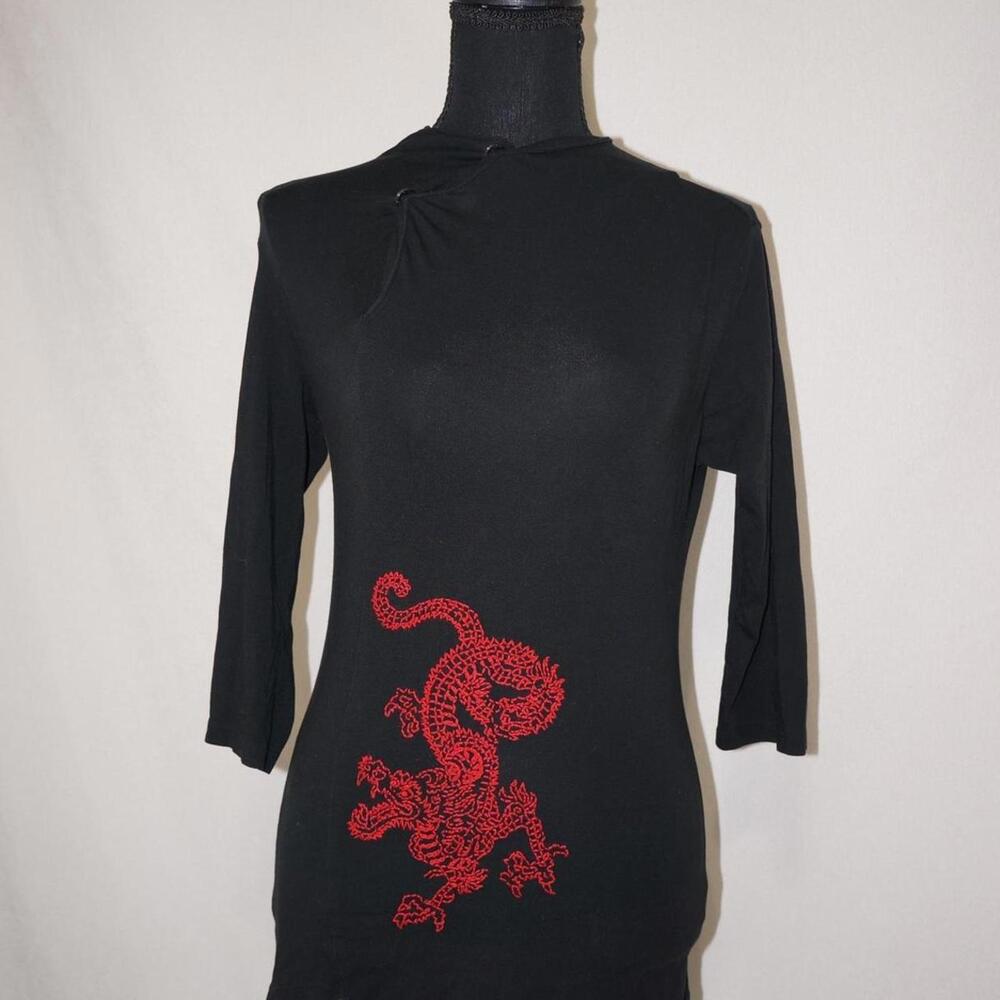 Barbara Bowman Red and Black Embroidered Dragon Tunic Top